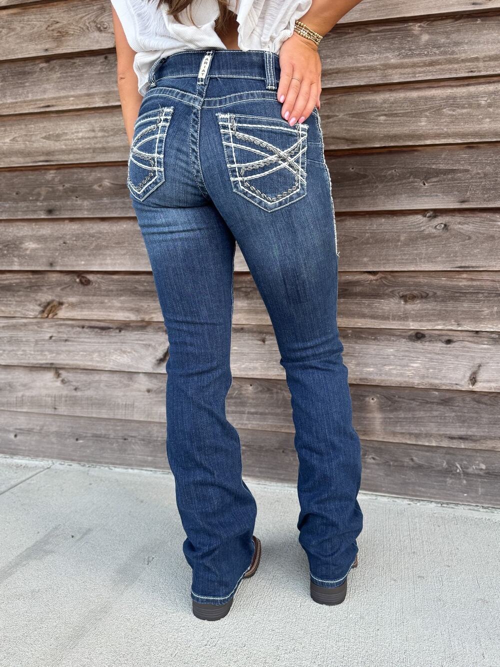 Ariat Women's REAL Mid Rise Stretch Entwined Western Marine BootCut Jeans 32R